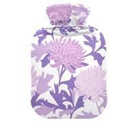 Bolsa de agua caliente de 1 litro para artritis, diseño de flor pastel lila sobre una bolsa de agua caliente blanca con funda suave