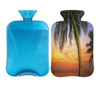 Bolsa de agua caliente de 2 litros con cubierta para aliviar el dolor, palmera tropical, bolsa de agua caliente de PVC para hielo y agua caliente para terapia fría y caliente, calambres menstruales,