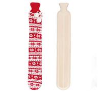 Bolsa De Agua Caliente De 2000ML Con Cubierta Tejida Para Cintura, Cuello, 72cm De Longitud, Bolsa De Agua Suave 2 En 1 Para Compresas Frías O Calientes(Copo de nieve rojo)