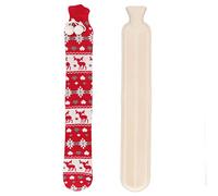 Bolsa De Agua Caliente De 2000ML Con Cubierta Tejida Para Cintura, Cuello, 72cm De Longitud, Bolsa De Agua Suave 2 En 1 Para Compresas Frías O Calientes(ciervo rojo)