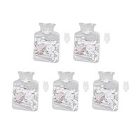 Bolsa de agua caliente de 5 uds., bolsa de agua caliente de boca ancha gruesa a prueba de explosiones de PVC a prueba de fugas (Patrón de 2 gatos)