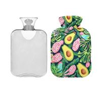 Bolsa de agua caliente de aguacate verde y hojas tropicales con bonita funda, bolsas de agua caliente transparentes de 1 litro para calambres menstruales, cuello, hombros, alivio del dolor de espalda,