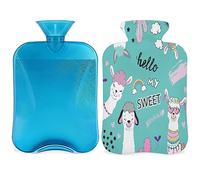 Bolsa de agua caliente de alpaca con funda esponjosa, 2 l, gran capacidad, divertida botella de alpaca, bolsa de agua para noches acogedoras, alivio del dolor, espalda, cuello y hombros