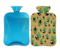Bolsa de agua caliente de animales de abejas con funda esponjosa, 2 l, botella de gran capacidad, patrón de abejas, bolsa de agua para noches acogedoras, alivio del dolor, espalda, cuello y hombros