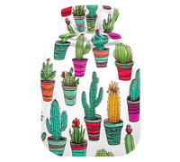 Bolsa de agua caliente de cactus en blanco con muchas plantas en maceta, botella de agua caliente de tamaño grande, bolsa de agua caliente para calambres menstruales, botella caliente para aliviar el