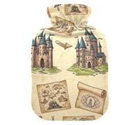 Bolsa de agua caliente de castillos medievales con funda suave, calentador de manos, pies, regalo de invierno, bolsa de agua caliente para calambres menstruales, pequeña