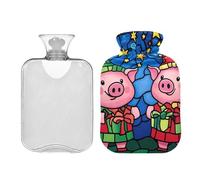 Bolsa de agua caliente de cerdos lindos de Navidad con funda, bolsa de agua caliente de 2 litros para aliviar el dolor, calentador de manos y pies, terapia caliente