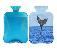Bolsa de agua caliente de cola de ballena con funda esponjosa, 2 l, gran capacidad, bolsa de agua para noches acogedoras, alivio del dolor, espalda, cuello y hombros