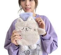 Bolsa de agua caliente de dibujos animados con tapa de peluche - almohadilla de calefacción de pies más caliente de 750ML, terapia fría y caliente, botella de agua caliente de PVC lavable extraíble
