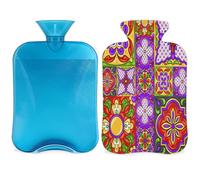 Bolsa de agua caliente de flores étnicas mexicanas Talavera con tapa, 2 L, bolsa de agua de gran capacidad para noches acogedoras, alivio del dolor, espalda, cuello y hombros