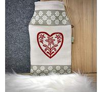 Bolsa de agua caliente de Gaida, con funda de punto, cuello redondo, cojín térmico, seguro y duradero, estilo rústico con diseño de corazón, color beige, con el regalo perfecto de 2 litros