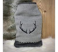 Bolsa de agua caliente de Gaida, con funda de punto, cuello redondo, cojín térmico, seguro y duradero, estilo rústico con cuernos de ciervo y patrón de espiga, gris