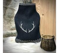 Bolsa de agua caliente de Gaida, con funda de punto, cuello redondo, cojín térmico, seguro y duradero, estilo rústico, con cuernos de ciervo, diseño de espiga, color negro