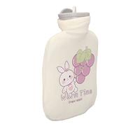 Bolsa de agua caliente de goma, botella de agua caliente de 500 ml, a prueba de fugas, reduce el dolor, compresa fría portátil con cubierta de felpa para calambres (conejo blanco)