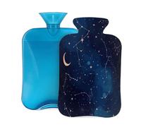 Bolsa de agua caliente de goma con cubierta suave, estrellas celestiales pastel, lunas, galáctica, bolsa de agua caliente de 2 L para alivio del dolor, terapia de frío y calor