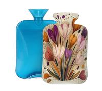 Bolsa de agua caliente de goma con cubierta suave, flores de arte abstracto, bolsa de agua caliente de 2 L para aliviar el dolor, terapia de frío y calor