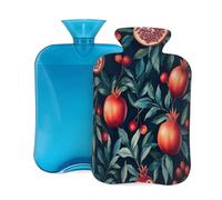 Bolsa de agua caliente de goma con cubierta suave, granadas y hojas, bolsa de agua caliente de 2 L para aliviar el dolor, terapia de frío y calor