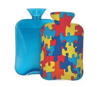 Bolsa de agua caliente de goma con cubierta suave, rompecabezas colorido de 2 L, bolsa de agua caliente para aliviar el dolor, terapia de frío y calor