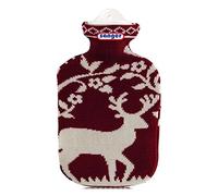 Bolsa de agua caliente de goma de 2 litros, incluye funda de punto, funda extraíble con ciervo.