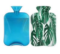 Bolsa de agua caliente de hojas de palma con funda esponjosa, botella de palma tropical de gran capacidad, bolsa de agua para noches acogedoras, alivio del dolor, espalda, cuello y hombros