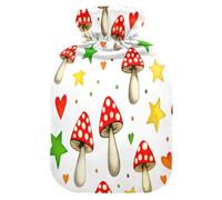 Bolsa de agua caliente de hongos con tapa roja con funda de forro polar suave, bolsa de agua caliente para aliviar el dolor de cuello y hombros, terapias frías y calientes, talla L