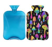 Bolsa de agua caliente de hongos psicodélicos con tapa, planta abstracta de 2 L, bolsa de agua caliente para aliviar el dolor, cuello y hombro, mano, pies, compresa caliente y fría