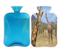 Bolsa de agua caliente de jirafa africana con funda esponjosa, 2 L, gran capacidad, con estampado de jirafa, bolsa de agua para noches acogedoras, alivio del dolor, espalda, cuello y hombros