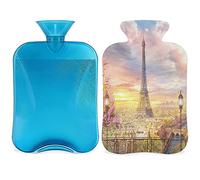 Bolsa de agua caliente de la Torre Eiffel de París con funda esponjosa, 2 l, gran capacidad, bolsa de agua para noches acogedoras, alivio del dolor, espalda, cuello y hombros