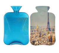 Bolsa de agua caliente de la Torre Eiffel de París con funda esponjosa, 2 l, gran capacidad, botella de Francia y París, bolsa de agua para noches acogedoras, alivio del dolor de espalda, cuello y