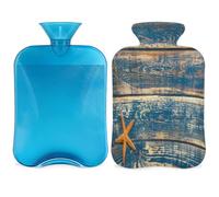 Bolsa de agua caliente de madera con diseño de estrella de mar de playa vintage con funda, bolsa de agua caliente de 2 litros para aliviar el dolor, cuello suave y hombro, calentador de pies de mano