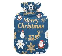 Bolsa de agua caliente de Navidad con diseño de copo de nieve nórdico, ciervo, dorado, rojo, con cubierta suave, botella de agua caliente de 2 L para cama para calentador de manos y pies
