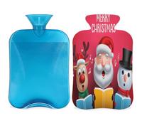 Bolsa de agua caliente de Navidad con diseño de Papá Noel, reno, muñeco de nieve, con tapa, 2 L, gran capacidad, bolsa de agua para noches acogedoras, alivio del dolor, espalda, cuello y hombros