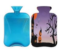 Bolsa de agua caliente de noche de Halloween con cubierta esponjosa de 2 litros, botella de Halloween de gran capacidad, bolsa de agua para noches acogedoras, alivio del dolor, espalda, cuello y