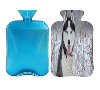 Bolsa de agua caliente de perros husky siberianos con funda esponjosa, botella de agua de gran capacidad para noches acogedoras, alivio del dolor, espalda, cuello y hombros