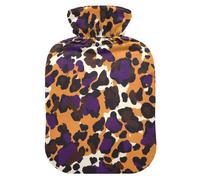 Bolsa de agua caliente de piel de leopardo marrón morado con funda suave, bolsas de agua de 2 litros para aliviar el dolor, calentador de cuello y hombros, bolsa caliente para dolores menstruales
