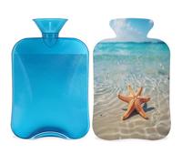 Bolsa de agua caliente de playa con funda, diseño de estrella de mar de verano de 2 L, bolsa de agua caliente para aliviar el dolor, cuello y hombros, manos, pies, compresa caliente y fría