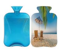 Bolsa de agua caliente de playa tropical con funda esponjosa, 2 l, gran capacidad, palmeras tropicales, bolsa de agua para noches acogedoras, alivio del dolor, espalda, cuello y hombros
