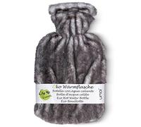 Bolsa de agua caliente de primera calidad de 2 litros con funda de piel sintética con cremallera y forro extra - nuevo modelo - probado por TÜV Rheinland (Gris)