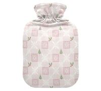 Bolsa de agua caliente de punto de cruz de Navidad con copos de nieve y acebo sobre rubor con cubierta suave, bolsa de compresión caliente de 1 litro para calambres menstruales