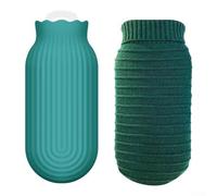 Bolsa de agua caliente de silicona, bolsa de agua caliente portátil de 550 ml, con cubierta de punto, para calefacción de microondas o refrigeración de refrigerador, 102 x 48 x 238 mm (verde)