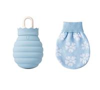 Bolsa de agua caliente de silicona: calentador de manos de gel de invierno apto para microondas con funda de punto - Azul