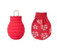 Bolsa de Agua Caliente de Silicona para Invierno: Calentador de Manos de Gel Microondas con Funda de Punto - Rojo