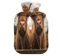 Bolsa de agua caliente de vacas escocesas de las Tierras Altas con funda de forro polar suave, bolsa de agua caliente para aliviar el dolor de cuello y hombros, terapias frías y calientes, talla L