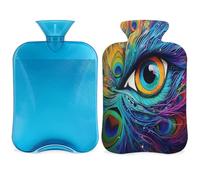 Bolsa de agua caliente étnica con diseño de ojo de pavo real con funda, bolsa de agua caliente de 2 litros para aliviar el dolor, cuello y hombros, manos y pies, compresa caliente y fría