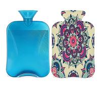 Bolsa de agua caliente étnica de mandala con funda esponjosa, 2 L, botella floral étnica, bolsa de agua para noches acogedoras, alivio del dolor, espalda, cuello y hombros