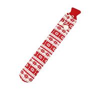 Bolsa de agua caliente extra larga de goma, bolsa de agua caliente con funda de punto y bonito diseño para aliviar el dolor, regalo para mujeres y niños (rojo, copo de nieve