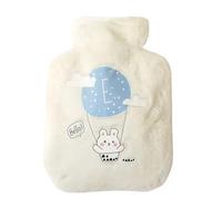Bolsa de agua caliente felpa con estampado animales dibujos animados, 250/500/1000 ml, calentador manos a prueba explosiones, mini vientre portátil para Mujer(500ml-white)