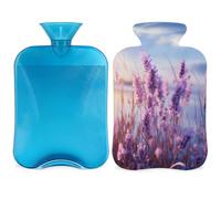 Bolsa de agua caliente floral de lavanda púrpura con funda, bolsa de agua caliente de 2 litros para aliviar el dolor, cuello y hombros, calentador de manos y pies