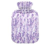 Bolsa de agua caliente floral lavanda con funda suave, calentador de pies, regalo de invierno, bolsa de agua caliente para aliviar el dolor, 1 litro