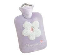 Bolsa de Agua Caliente Flores Bolsa de Agua Caliente de 1,0 L con Tapa con Suave Felpa Funda Azul Bolsa de Agua Caliente, Almohadilla Caliente Para Terapia